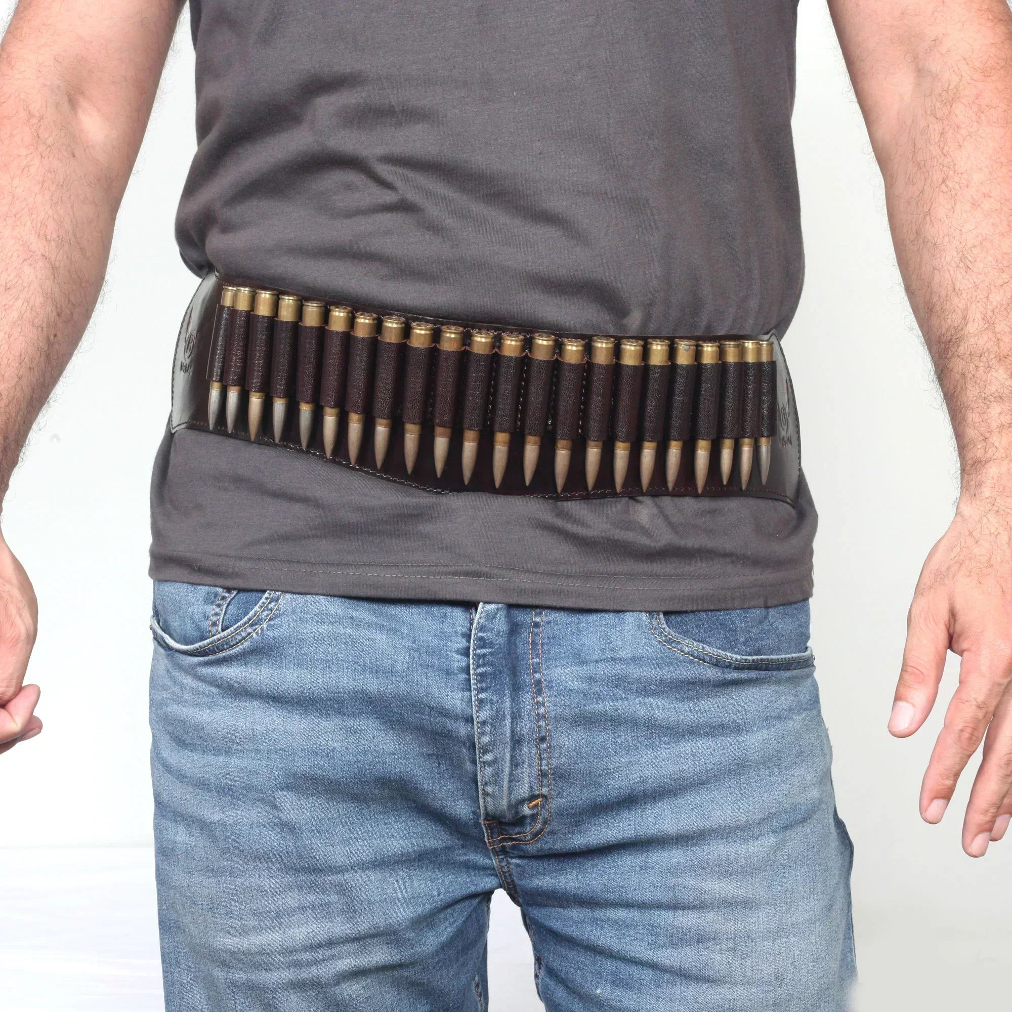 Cowhide Leather Rifle Cartridge Reload Holder 22-Loop Shell Belt | Hunting Ammo Carrier