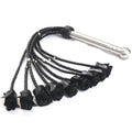 Rose Flogger Real Genuine Cowhide Leather 9 Braided Falls Heavy Black Roses & Steel Studs Cat-o-nine Tails Steel Handle