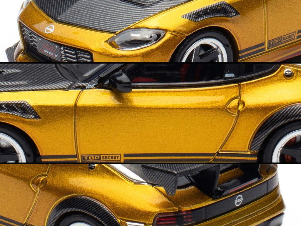 Nissan Fairlady Z Top Secret (RZ34) RHD (Right Hand Drive) Gold Metallic with Carbon Hood and Black Top 1/64 Diecast Model Car by Inno Models