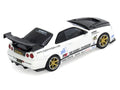 Nissan Skyline GT-R (R34) "Top Secret" RHD (Right Hand Drive) White with Carbon Hood 1/64 Diecast Model Car by Inno Models