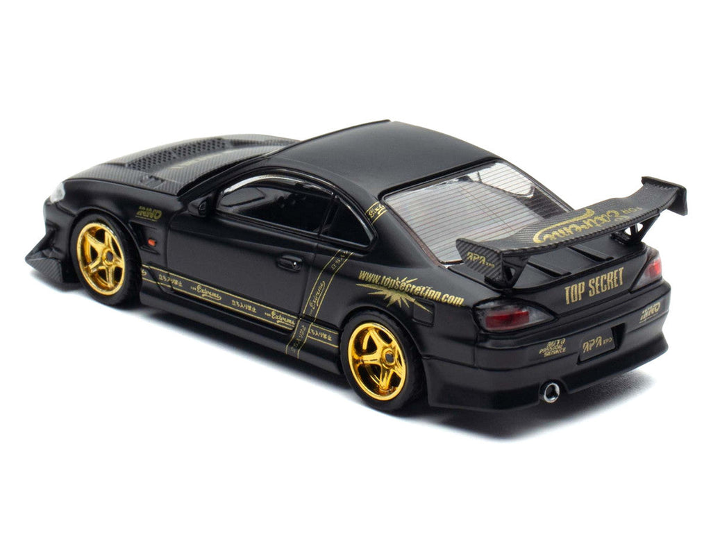Nissan "Top Secret" Silvia (S15) RHD (Right Hand Drive) Matt Black with Carbon Hood "APA XPO 2025 Event Edition VIP Ticket Bundle" 1/64 Diecast Model Car by Inno Models