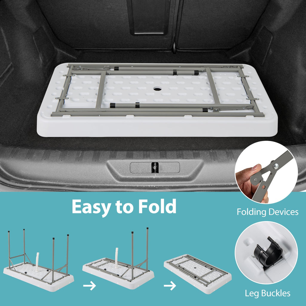 4 Foot Ice Cooler Folding Table Portable Ice Bin Table with Large Sink-White