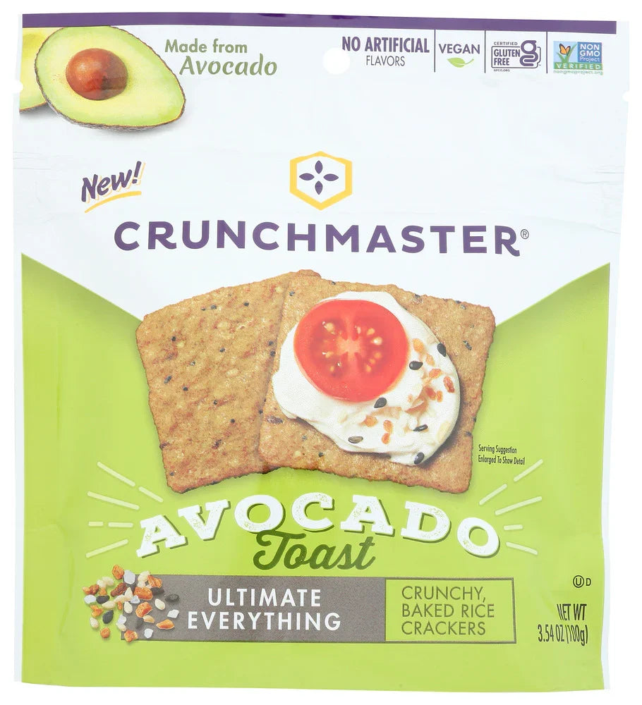 Crunchmaster - Avocado Toast Everything Crackers, 3.54 oz (Pack of 12) - Gluten-Free Snacks