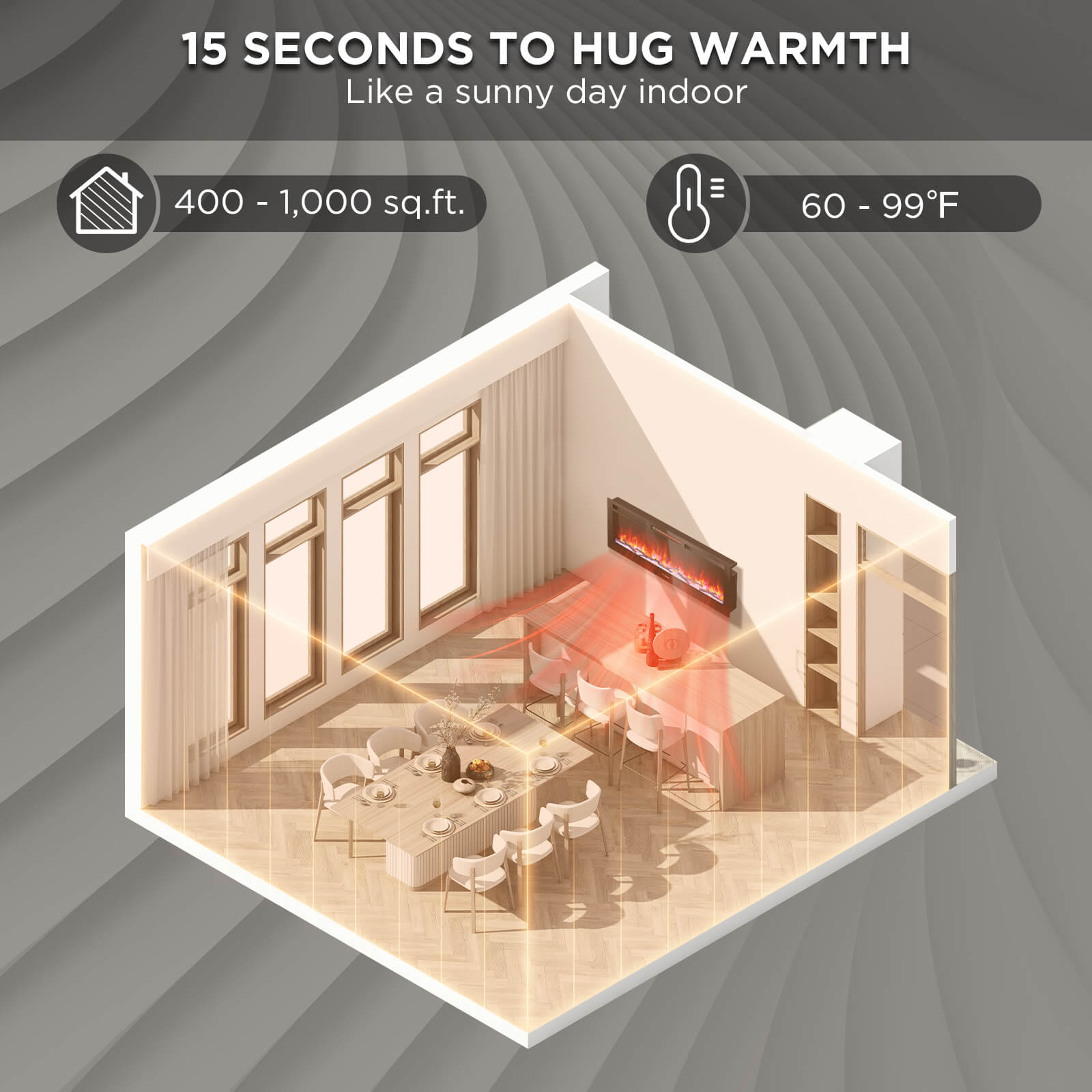In Flames INF50W-3D WiFi Smart Wall Mounted Electric Fireplace - Tempered Glass