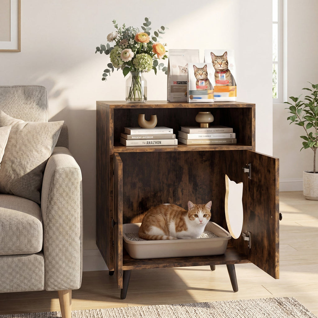 Cat Litter Box Enclosure with Storage Compartment