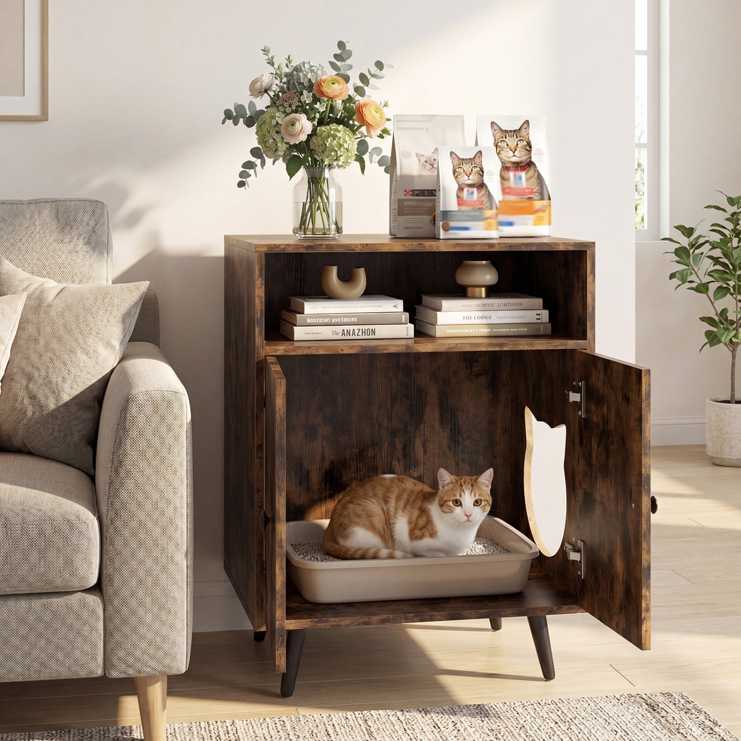 Cat Litter Box Enclosure with Storage Compartment