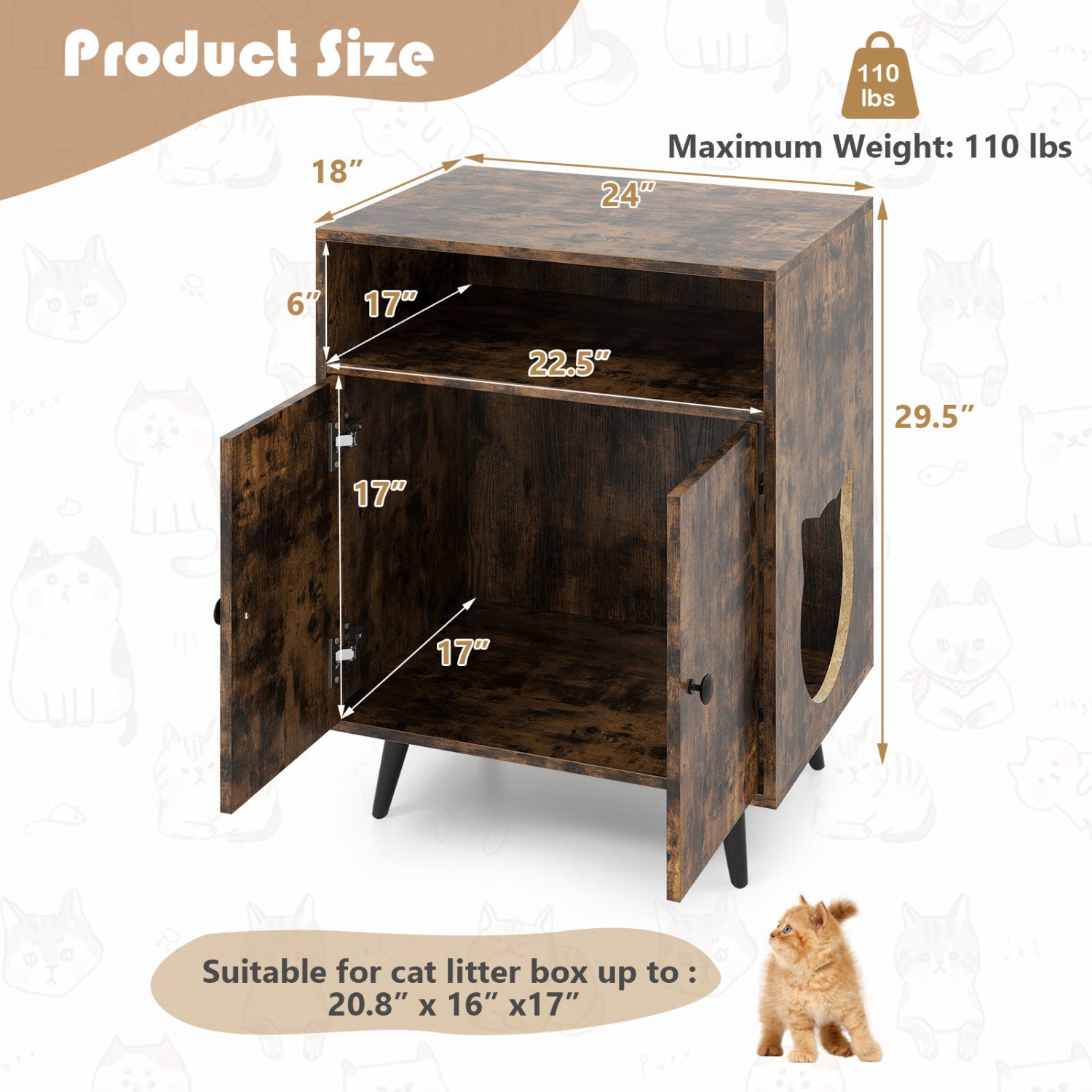 Cat Litter Box Enclosure with Storage Compartment
