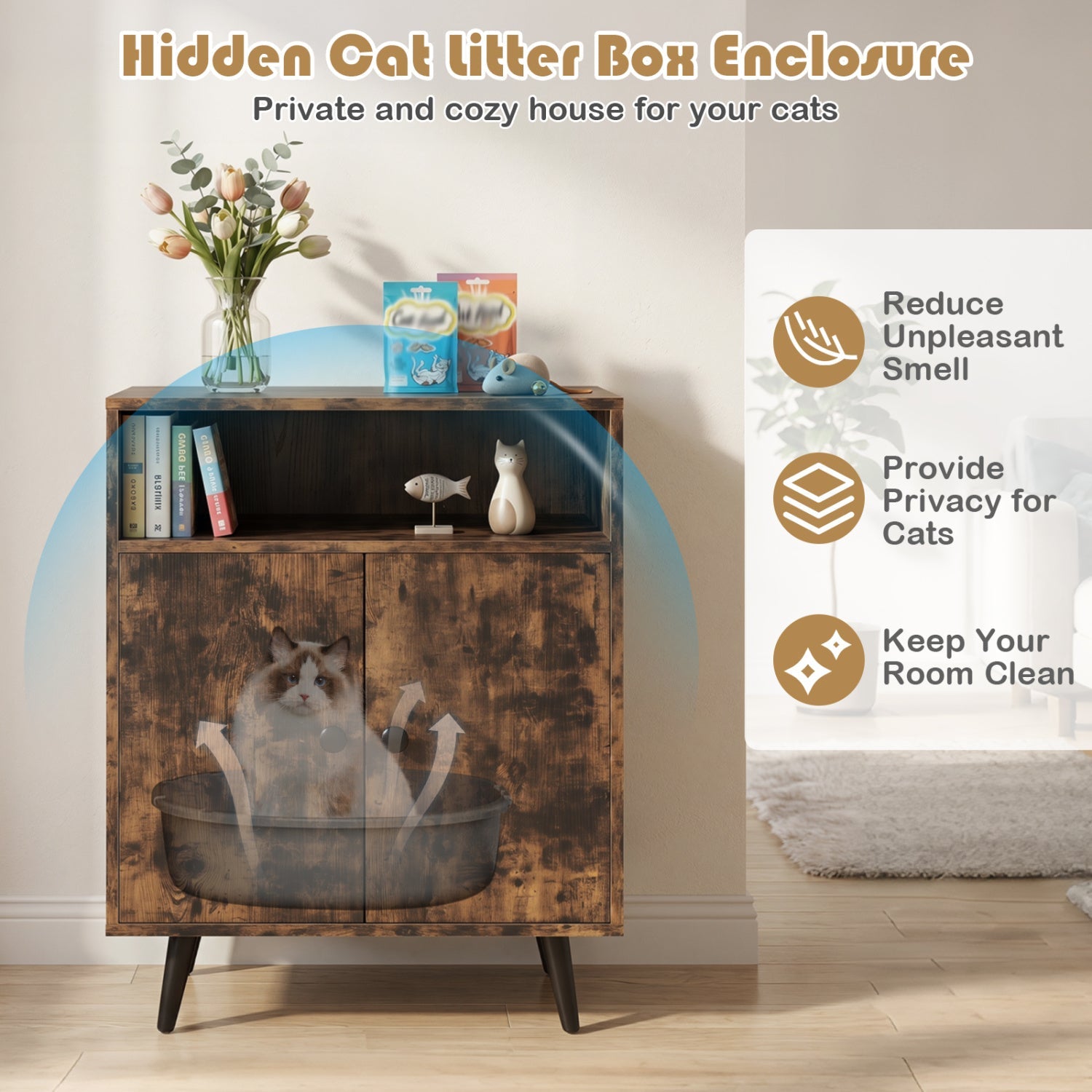 Cat Litter Box Enclosure with Storage Compartment