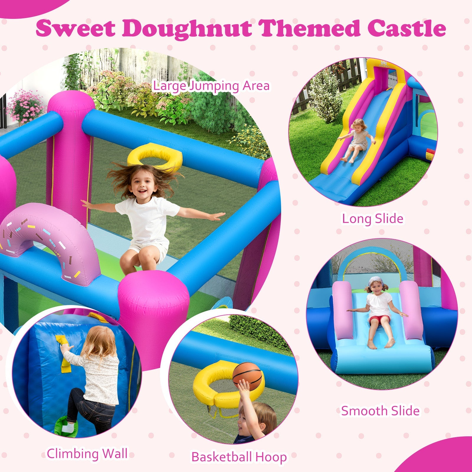 Inflatable Bounce House with Slides and Basketball Hoop (with 750W Blower)