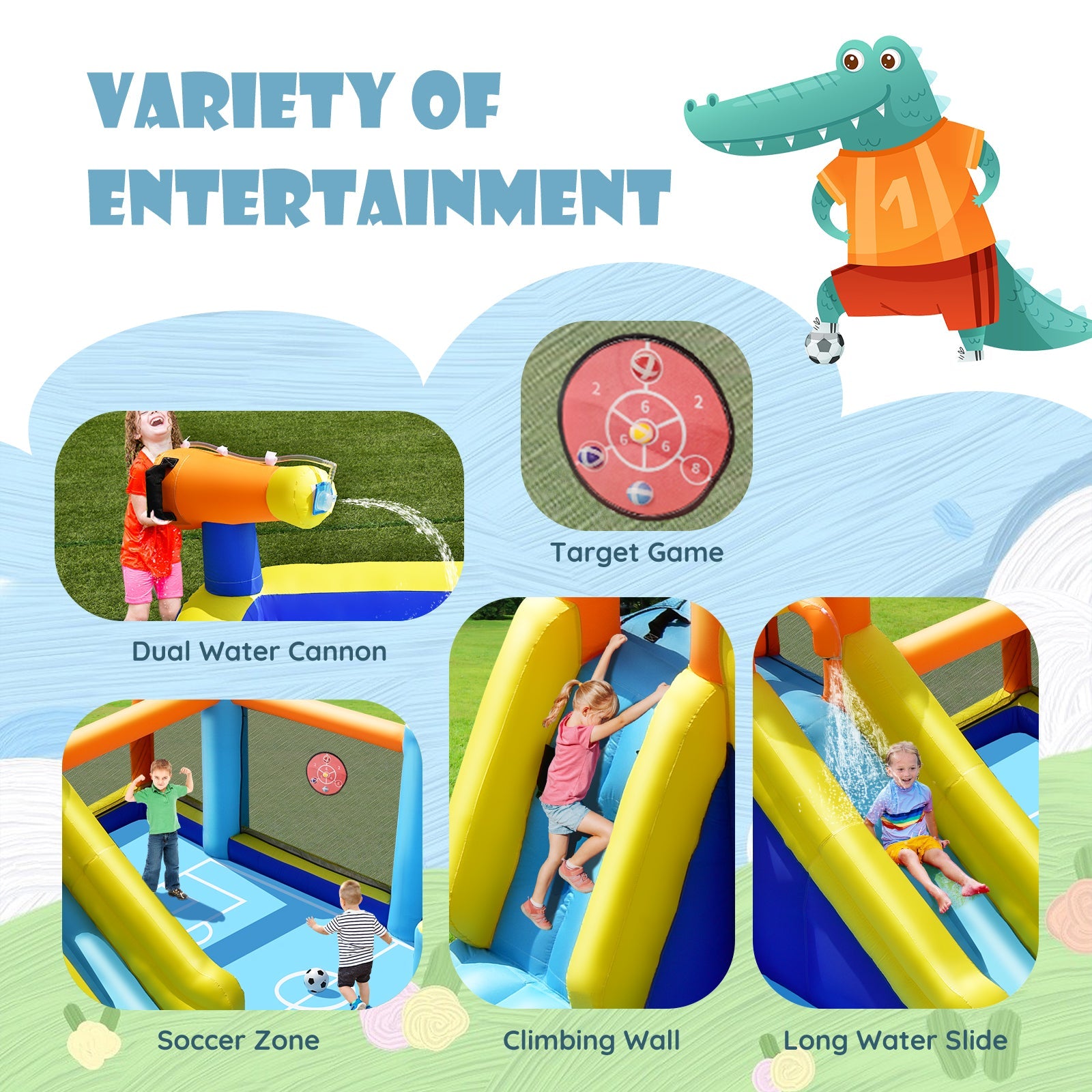 Giant Soccer-Themed Inflatable Water Slide with 735W Blower