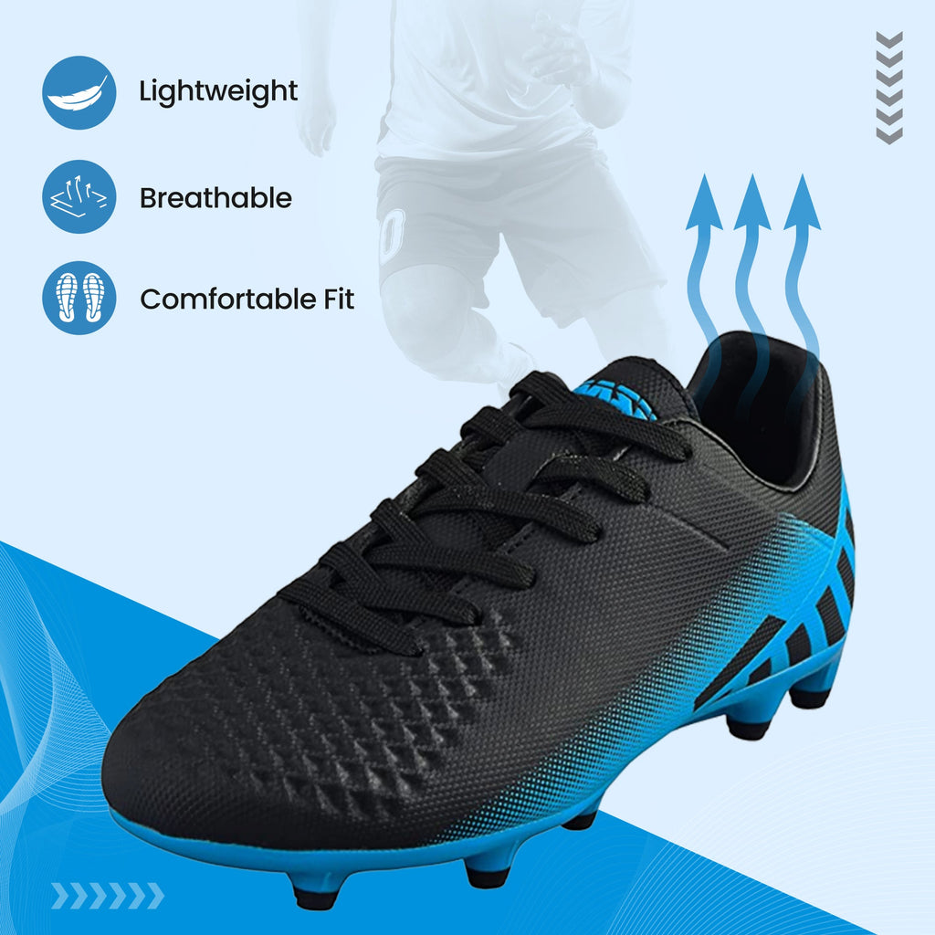 Santos Junior Kids Firm Ground Soccer Cleats – Black/Sky Blue