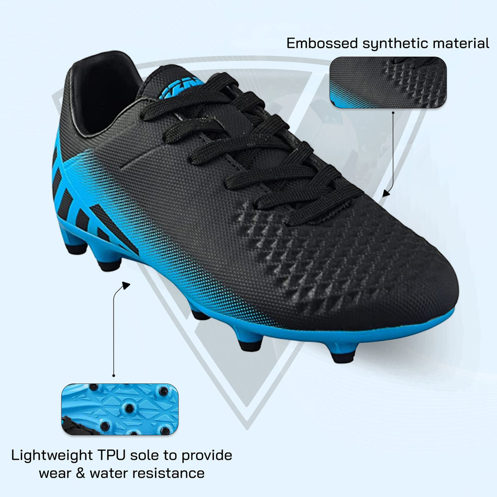 Santos Junior Kids Firm Ground Soccer Cleats – Black/Sky Blue