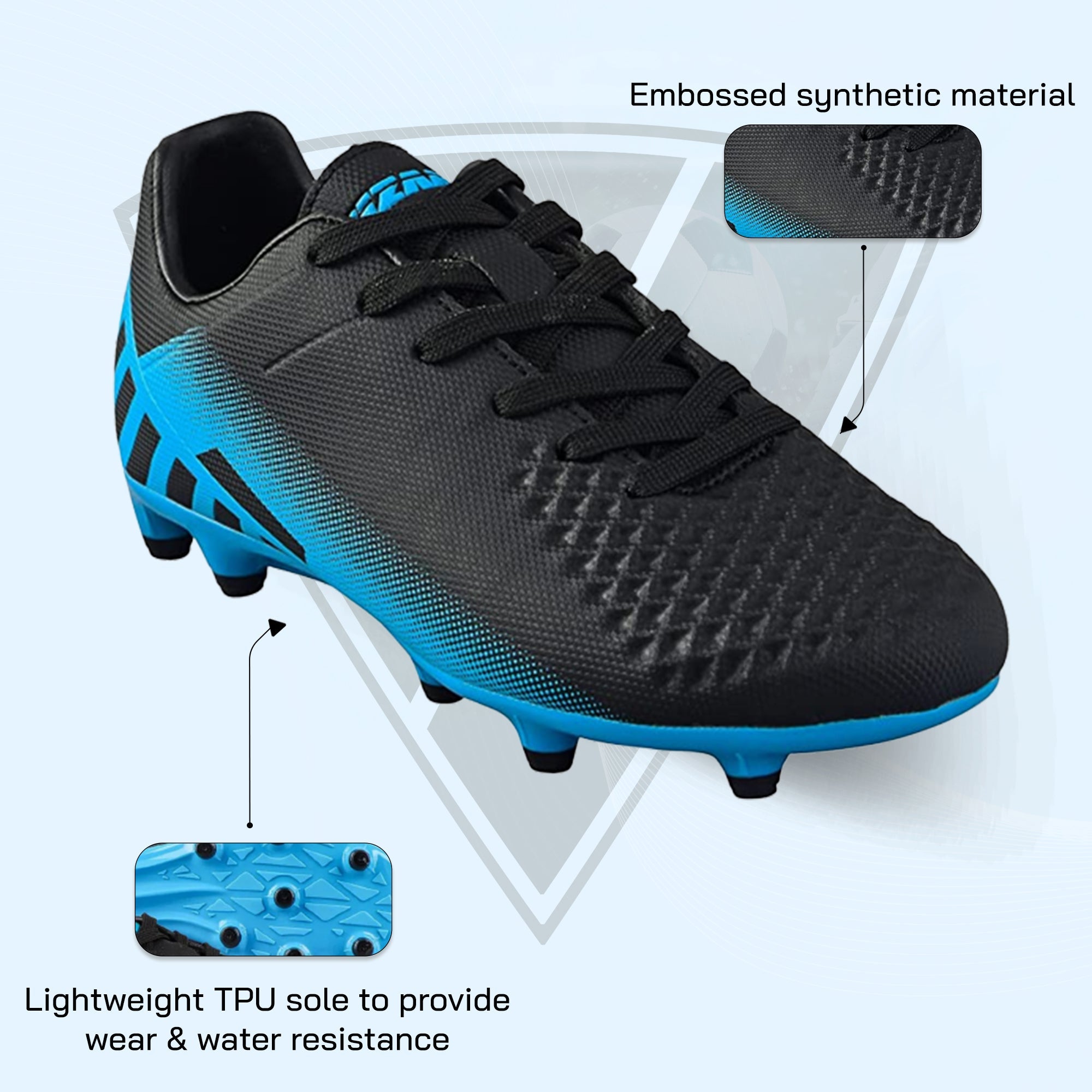 Santos Junior Kids Firm Ground Soccer Cleats – Black/Sky Blue