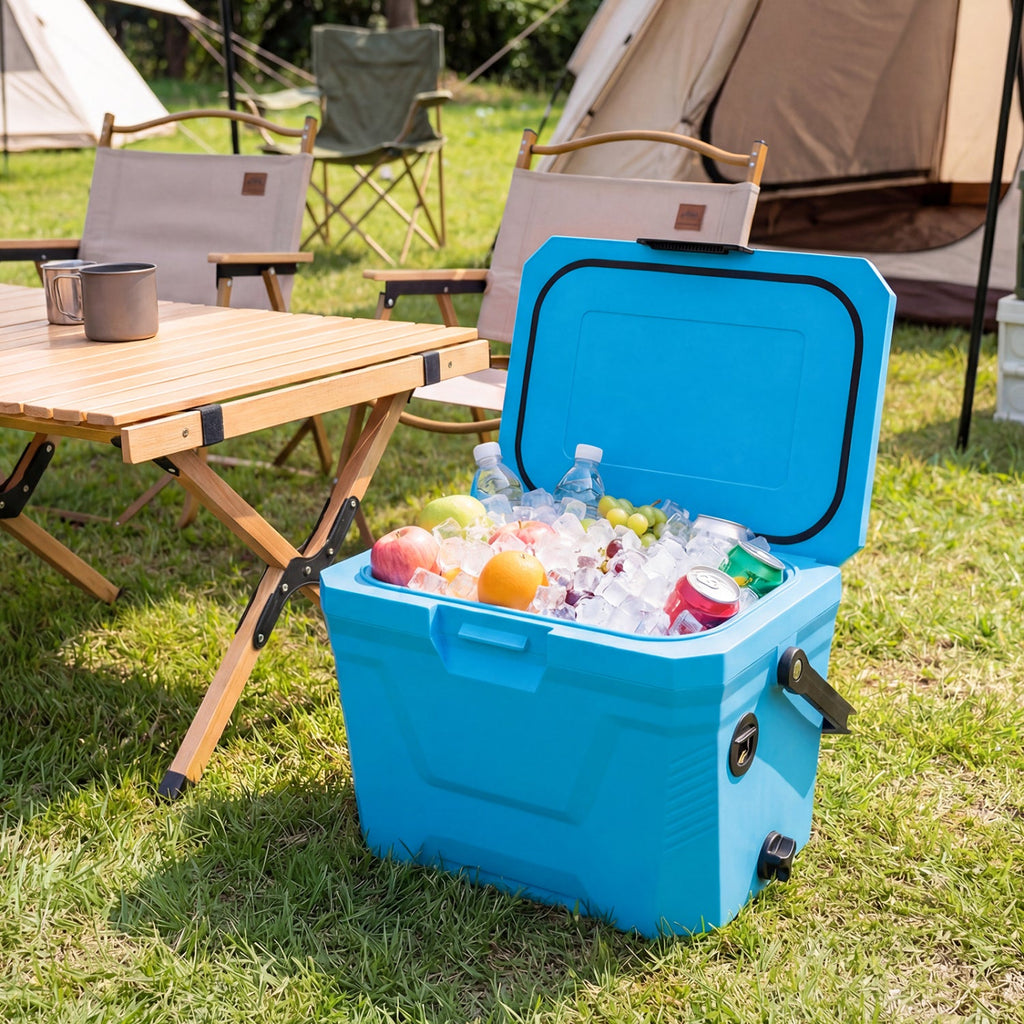 Insulated Portable Cooler Hard Shell Ice Chest with 2 Cup Holders