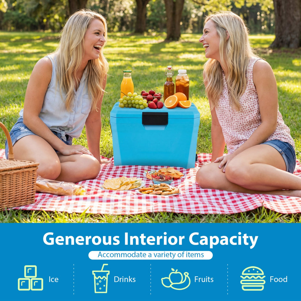 Insulated Portable Cooler Hard Shell Ice Chest with 2 Cup Holders