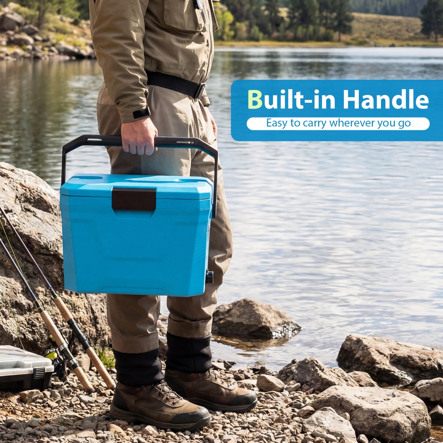Insulated Portable Cooler Hard Shell Ice Chest with 2 Cup Holders
