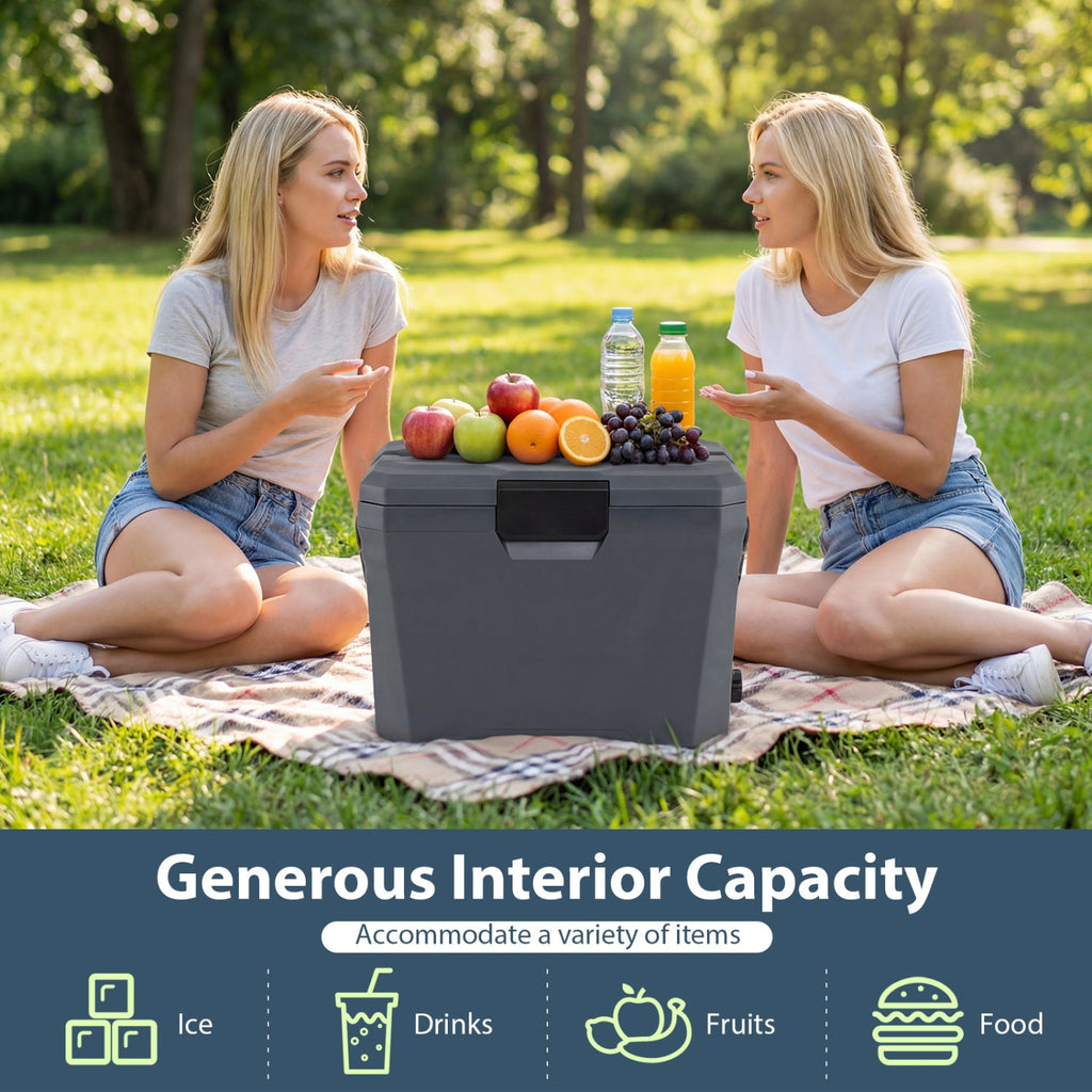 Insulated Portable Cooler Hard Shell Ice Chest with 2 Cup Holders