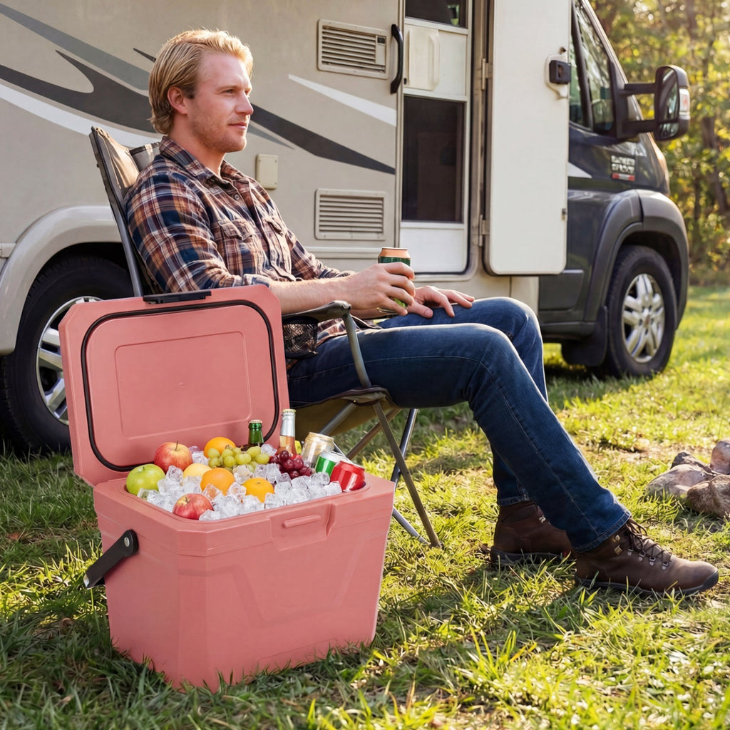 Insulated Portable Cooler Hard Shell Ice Chest with 2 Cup Holders