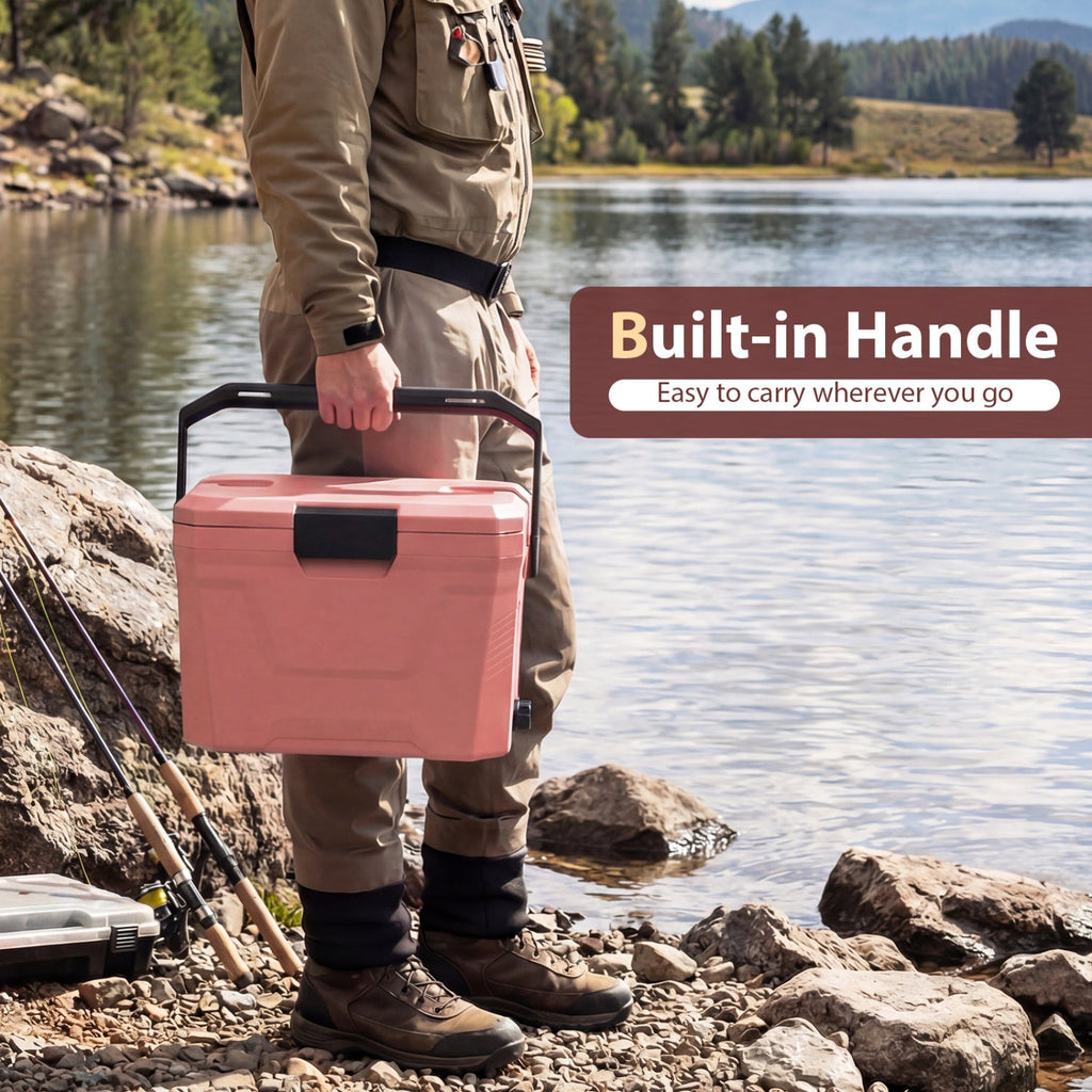 Insulated Portable Cooler Hard Shell Ice Chest with 2 Cup Holders