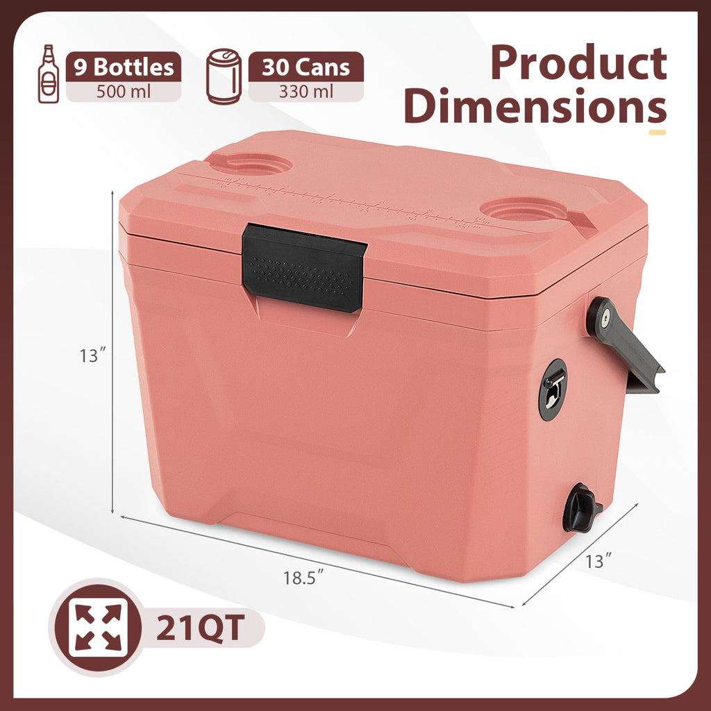 Insulated Portable Cooler Hard Shell Ice Chest with 2 Cup Holders