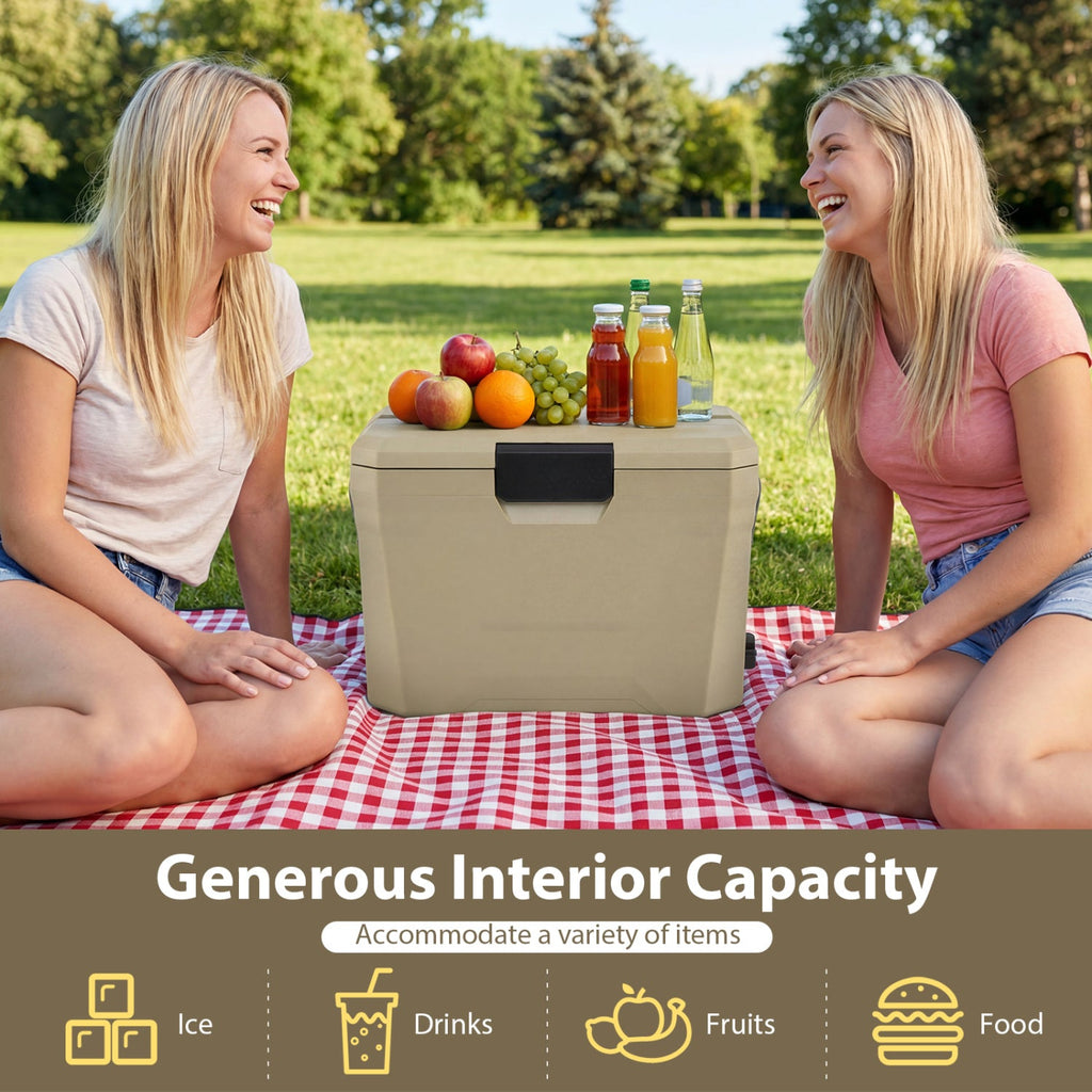 Insulated Portable Cooler Hard Shell Ice Chest with 2 Cup Holders