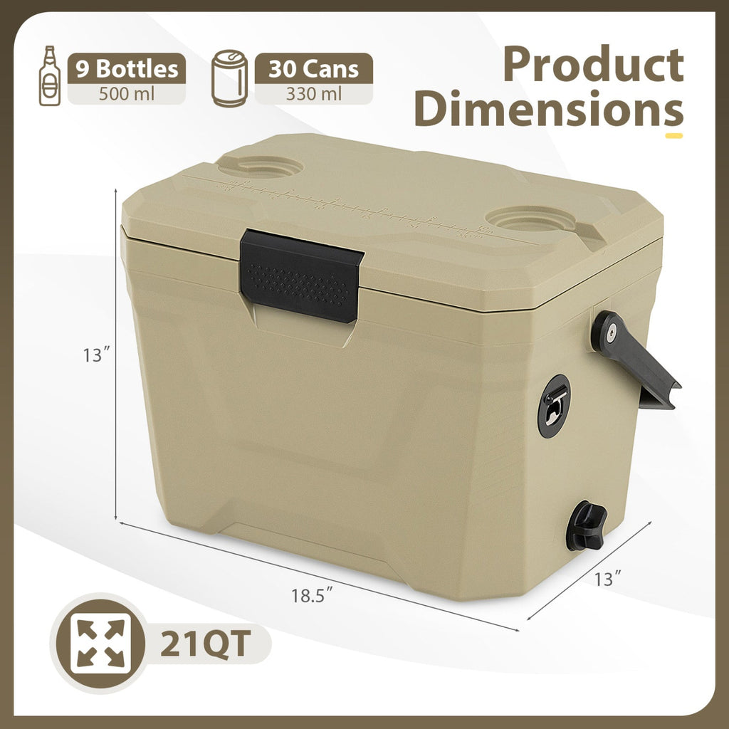 Insulated Portable Cooler Hard Shell Ice Chest with 2 Cup Holders