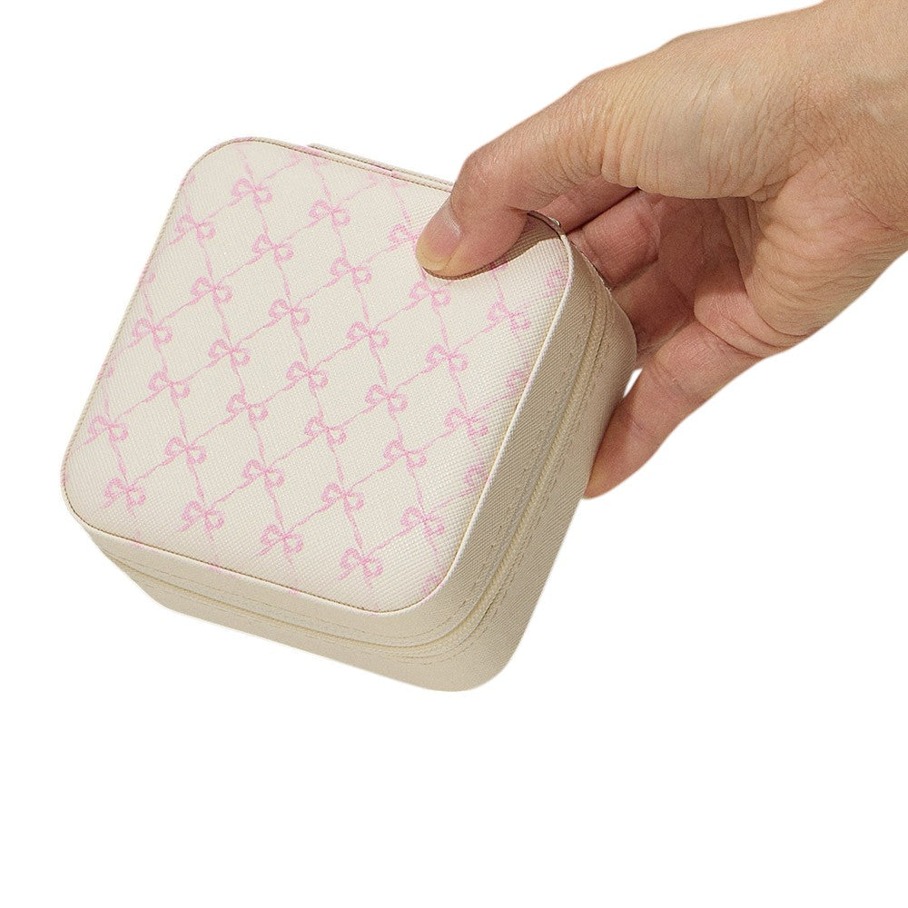 Pink Bow Pattern Portable Square Jewelry Box