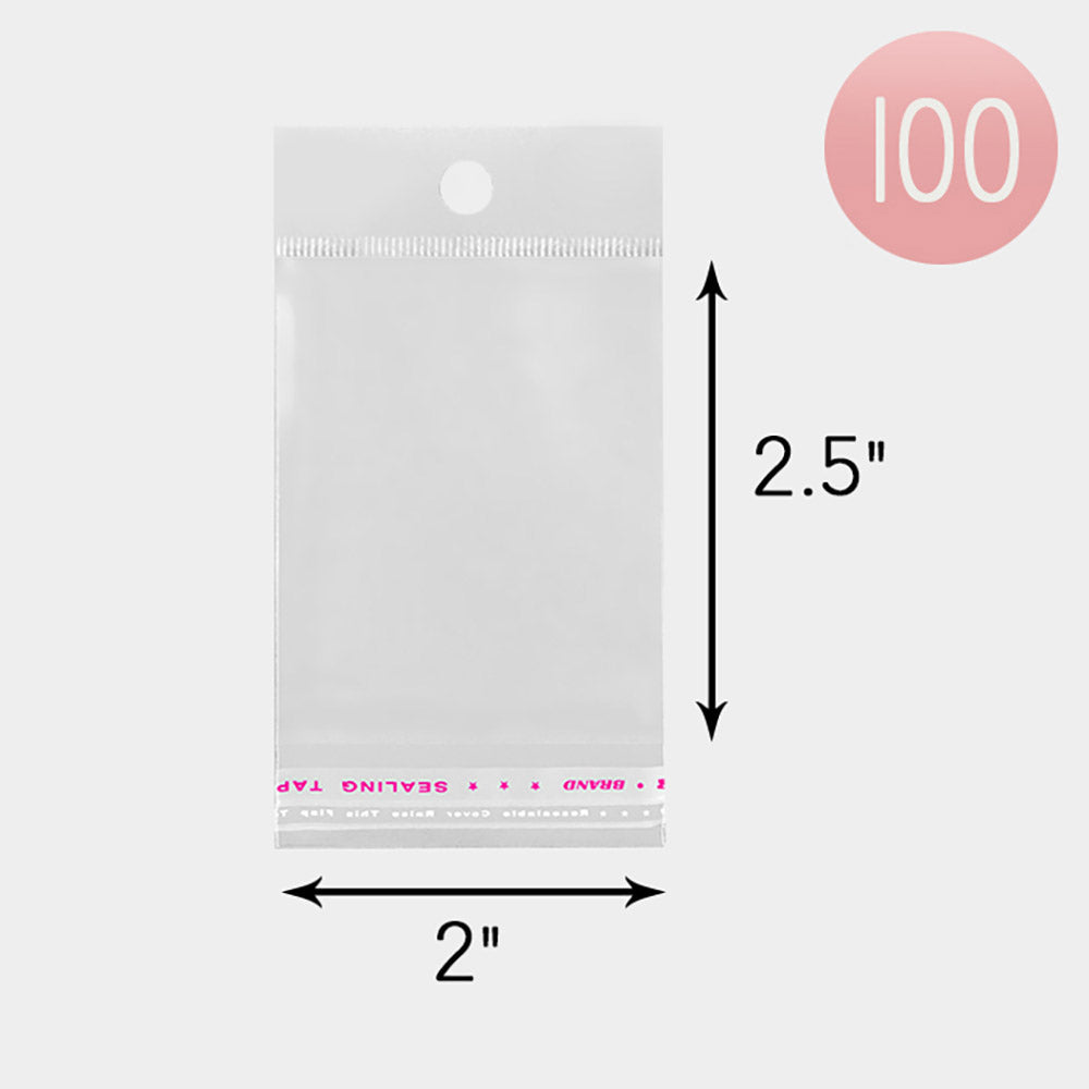 100PCS - 2" X 2.5" Clear plastic jewelry bags