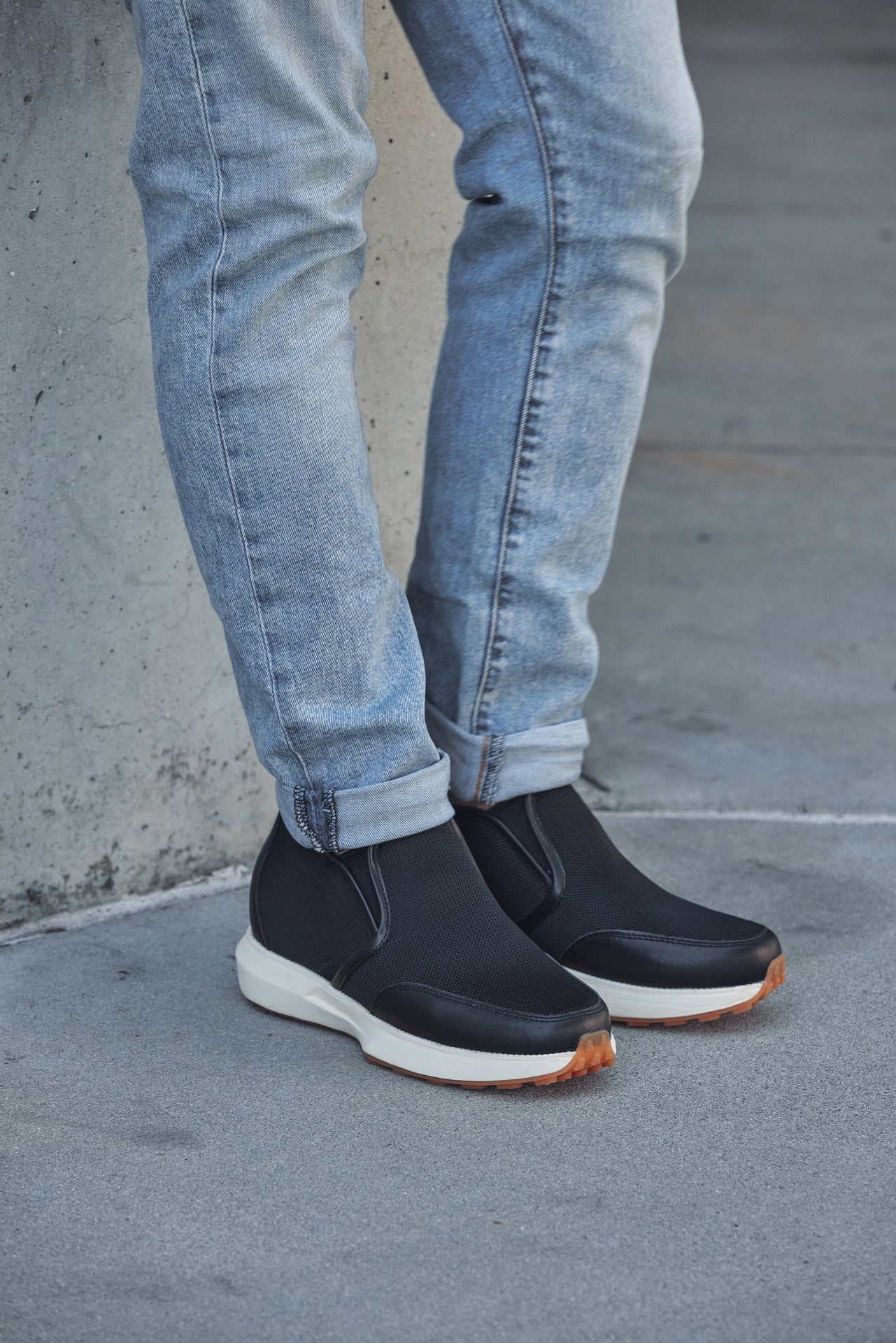 CALTO - J1433 - 3.3 Inches Taller (Black) - Casual Chunky Sole Sneaker Loafers