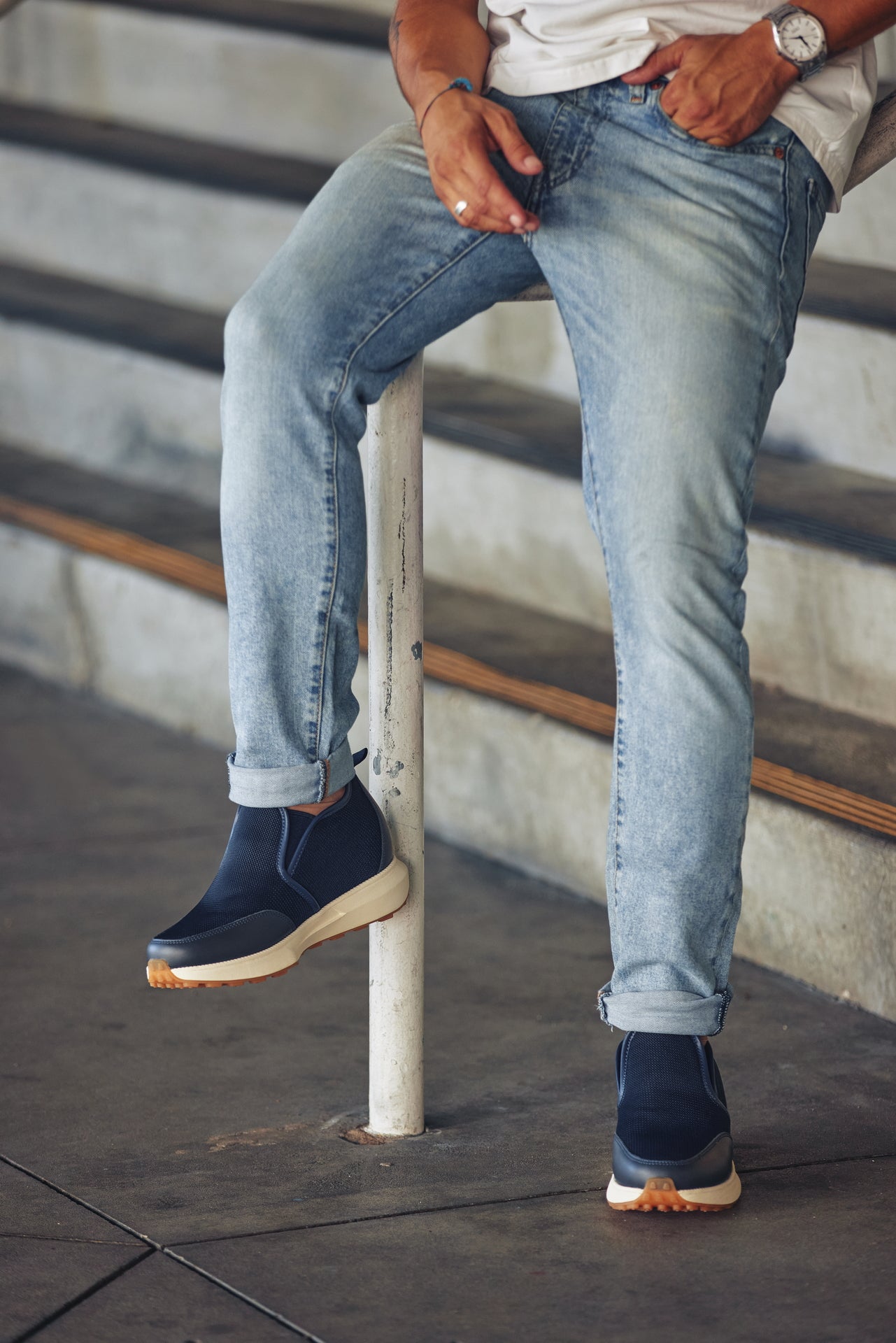 CALTO - J1435 - 3.3 Inches Taller (Dark Blue) - Casual Chunky Sole Sneaker Loafers