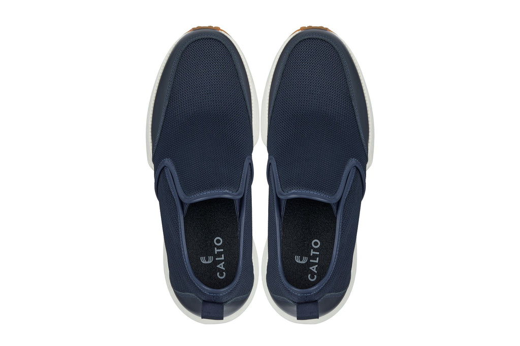 CALTO - J1435 - 3.3 Inches Taller (Dark Blue) - Casual Chunky Sole Sneaker Loafers
