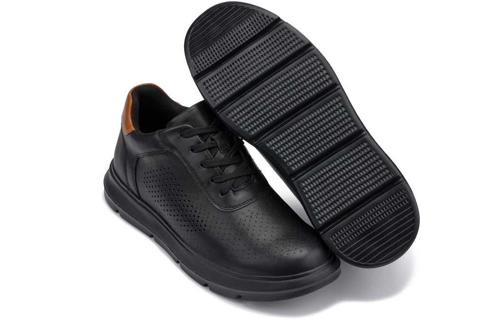 CALTO - J1580 - 2.6 Inches Taller (Black/Black Sole) - Lightweight Casual Walkers