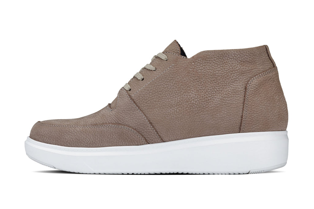 CALTO - J1770 - 3.2 Inches Taller (Khaki) - Casual Chunky Sole Boots – Soft Pebble Grain Nubuck Leather