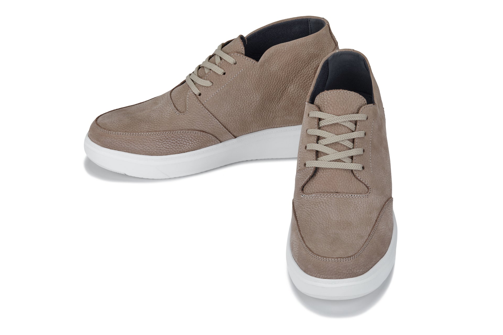 CALTO - J1770 - 3.2 Inches Taller (Khaki) - Casual Chunky Sole Boots – Soft Pebble Grain Nubuck Leather