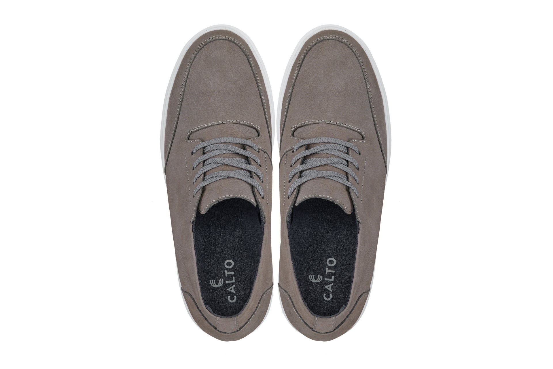 CALTO - J1771 - 3.2 Inches Taller (Grey) - Casual Chunky Sole Boots – Soft Pebble Grain Nubuck Leather