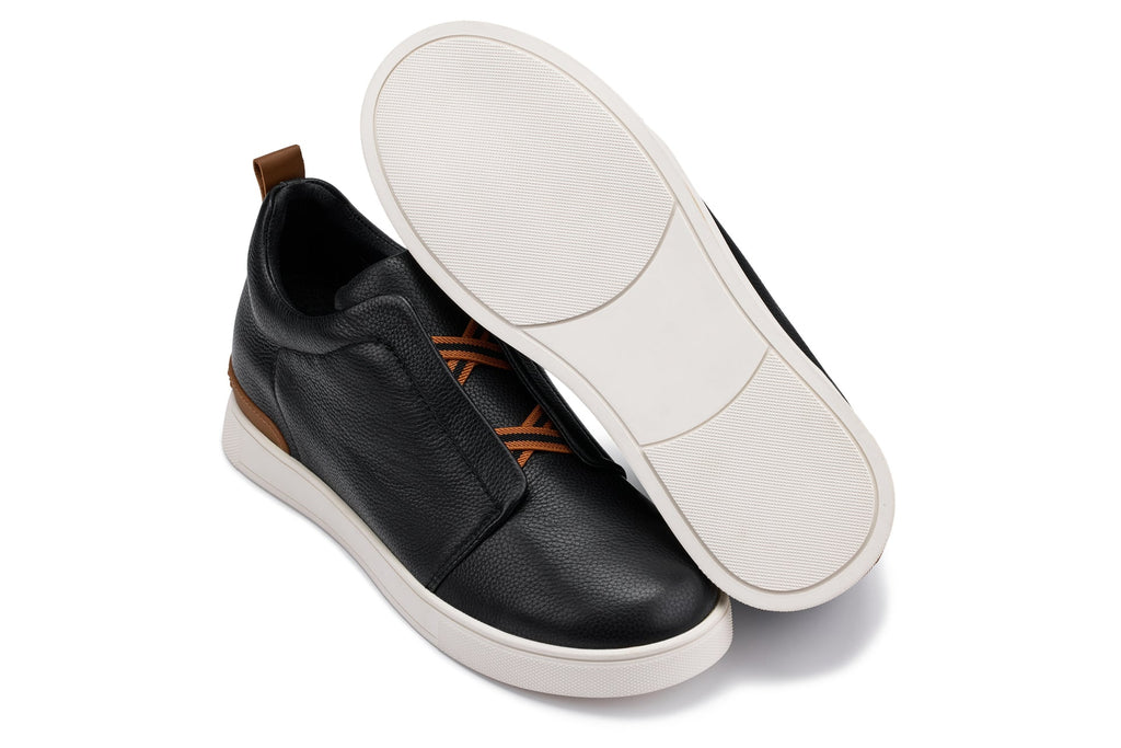 CALTO - J1932 - 2.6 Inches Taller (Black/White Sole) - Slip-On Snoafers
