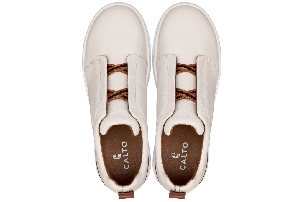 CALTO - J1933 - 2.6 Inches Taller (Off-White) - Slip-On Snoafers