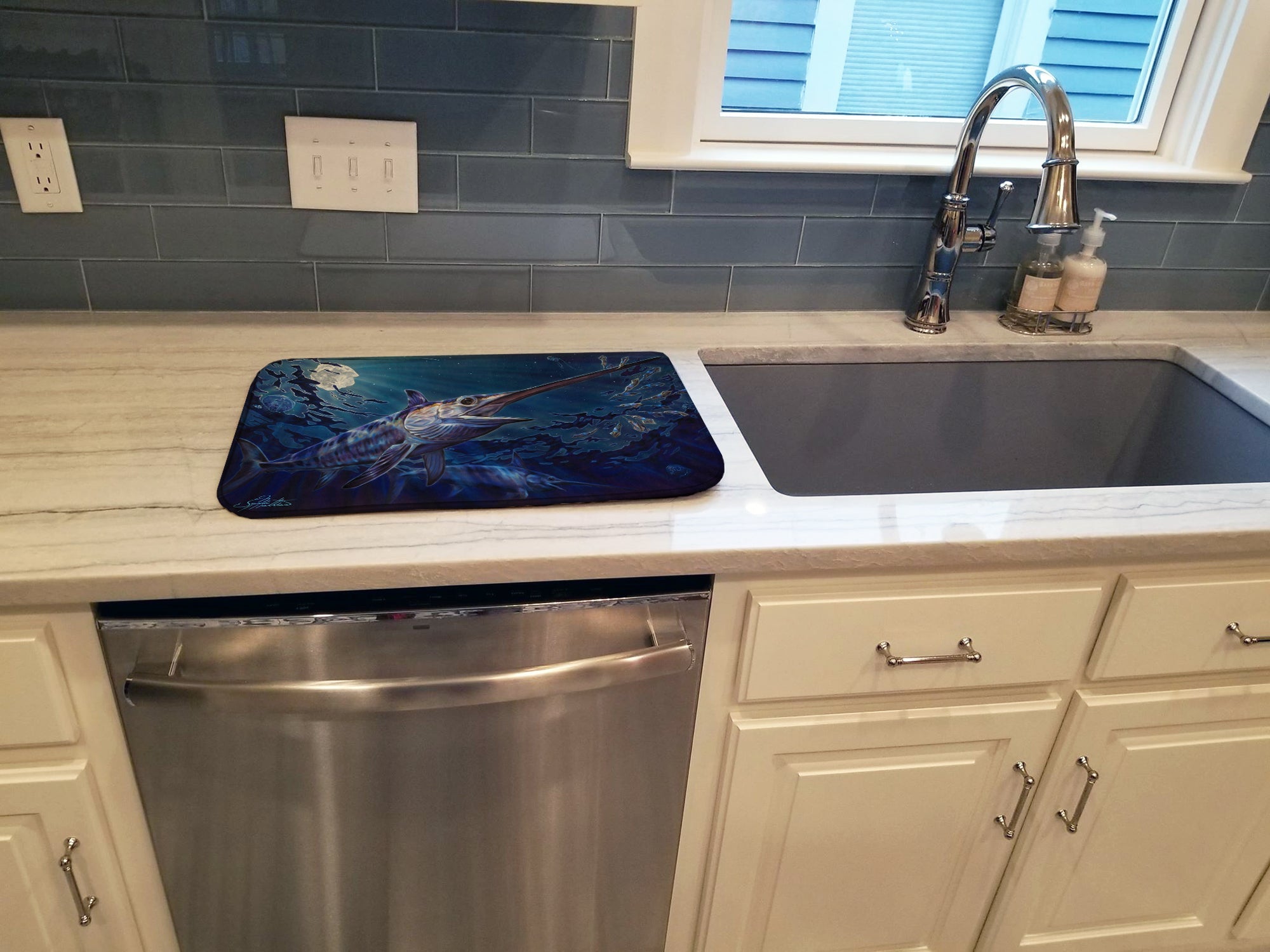 Prince Of Darkness Swordfish Dish Drying Mat Absorbent Dish Drying Mat Pad for Kitchen Counter Dish Drainer Mat for Countertop, 14 x 21", Multicolor