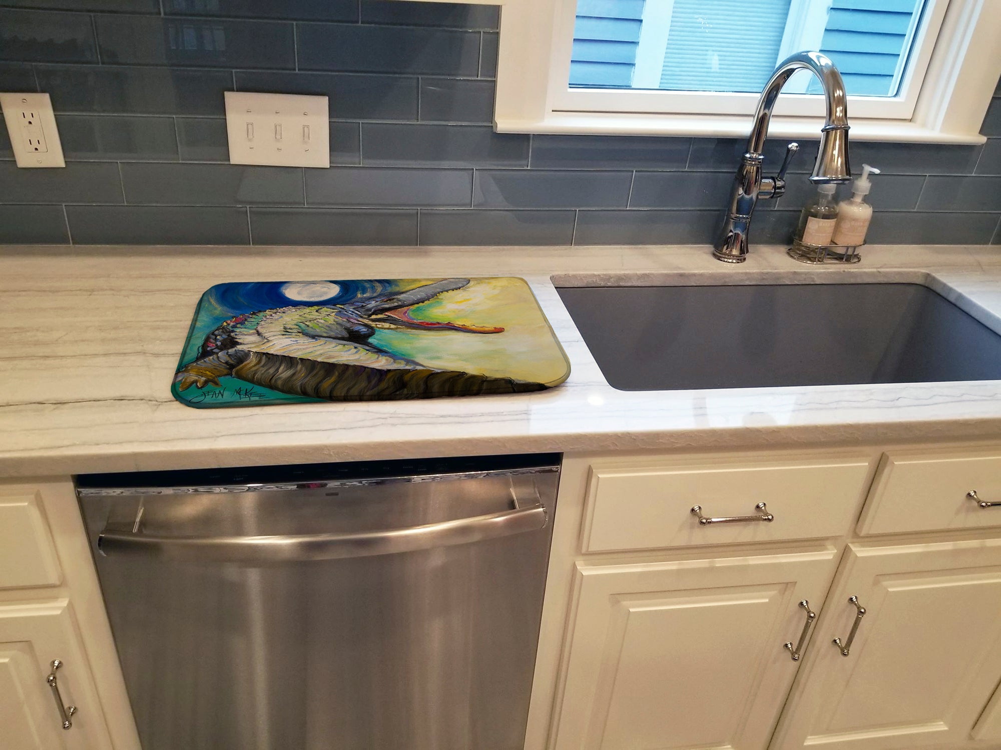 Alligator Dish Drying Mat Absorbent Dish Drying Mat Pad for Kitchen Counter Dish Drainer Mat for Countertop, 14 x 21", Multicolor