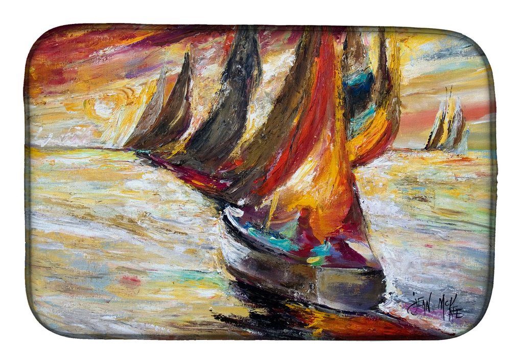 Red Sails Sailboat Dish Drying Mat Absorbent Dish Drying Mat Pad for Kitchen Counter Dish Drainer Mat for Countertop, 14 x 21", Multicolor