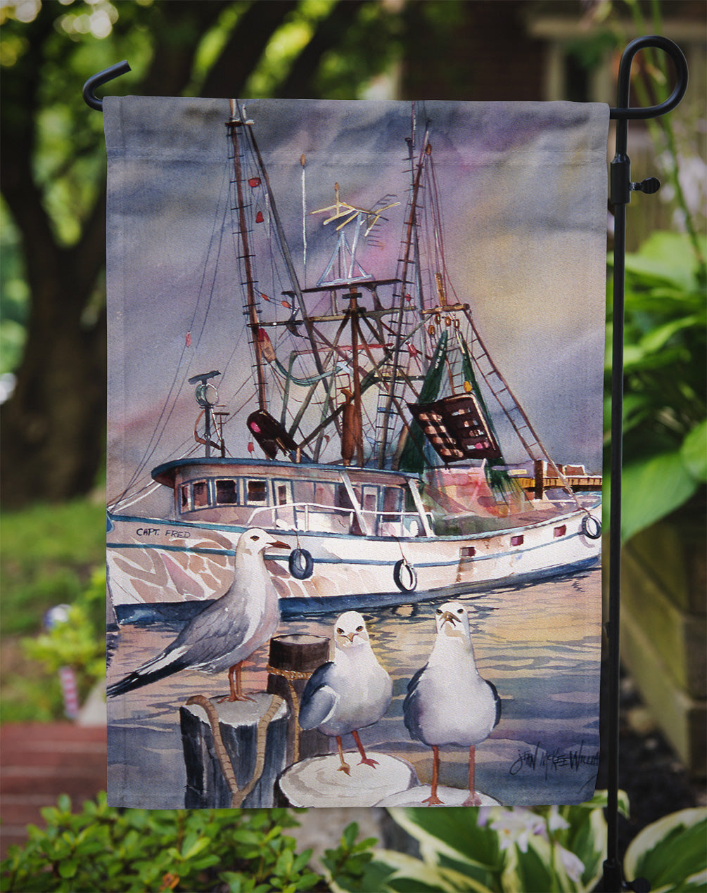 Sea Gulls and shrimp boats Garden Flag Mailbox Decorative Yard Banner Outside Patio Artwork for Flower Beds, Garden Size, Multicolor