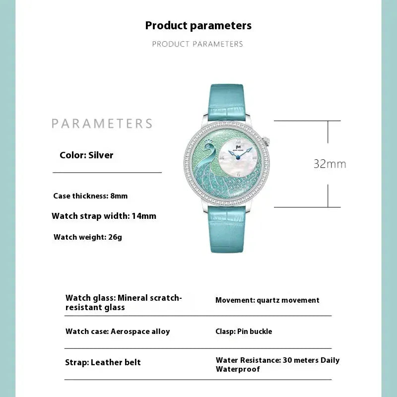 JONNY MOORE 1597 Exquisite Peacock Dial Women’s Watch