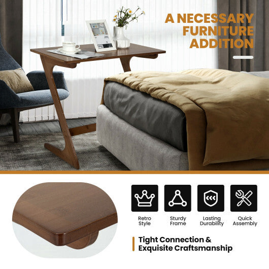 Bamboo Z-Shaped Spacious Sofa Side Table with Space-Saving Tabletop-Natural
