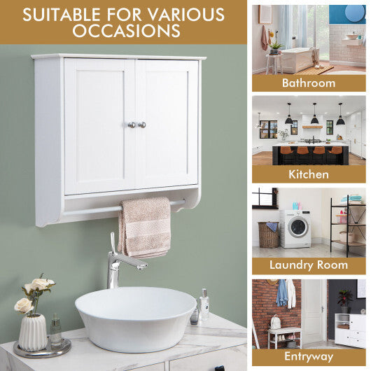Wall Mounted Bathroom Storage Medicine Cabinet with Towel Bar-Brown