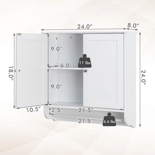Wall Mounted Bathroom Storage Medicine Cabinet with Towel Bar-Brown