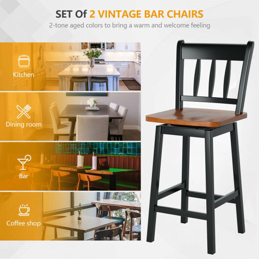 24.5 Inches Set of 2 Swivel Bar Stools with 360 Swiveling-Black