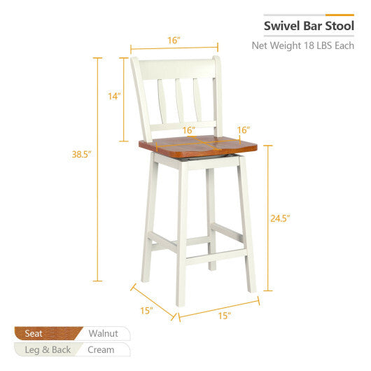 24.5 Inches Set of 2 Swivel Bar Stools with 360 Swiveling-Black