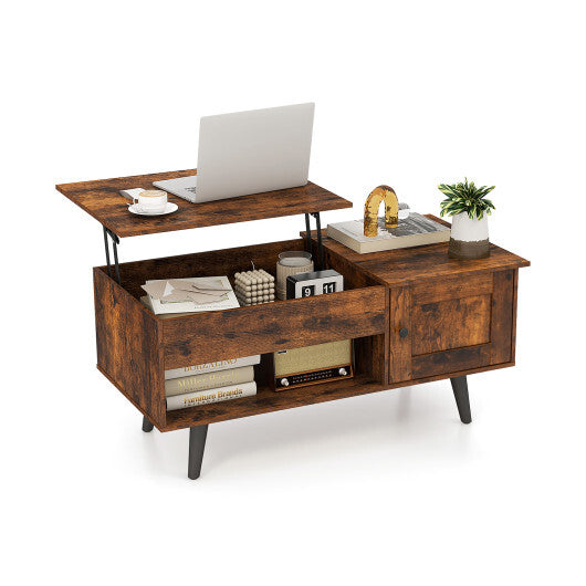 Lift Top Coffee Table with Storage and Hidden Compartment-Natural