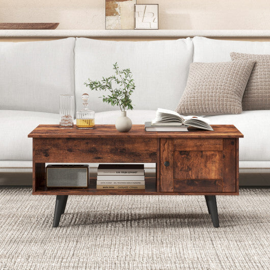 Lift Top Coffee Table with Storage and Hidden Compartment-Natural