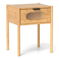 Bamboo Nightstand Square Tall End Table with Decorated Drawer-Natural